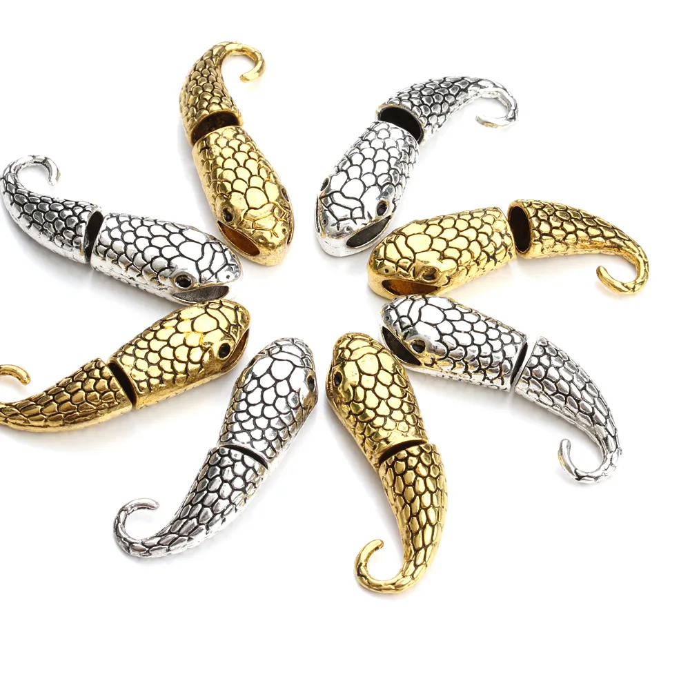 Authentic 10Pcs/Lot Bracelet End Caps Snake Clasps Hooks  Use 7mm Leather Rope Bracelets For Jewelry Making DIY Necklace Accessories
