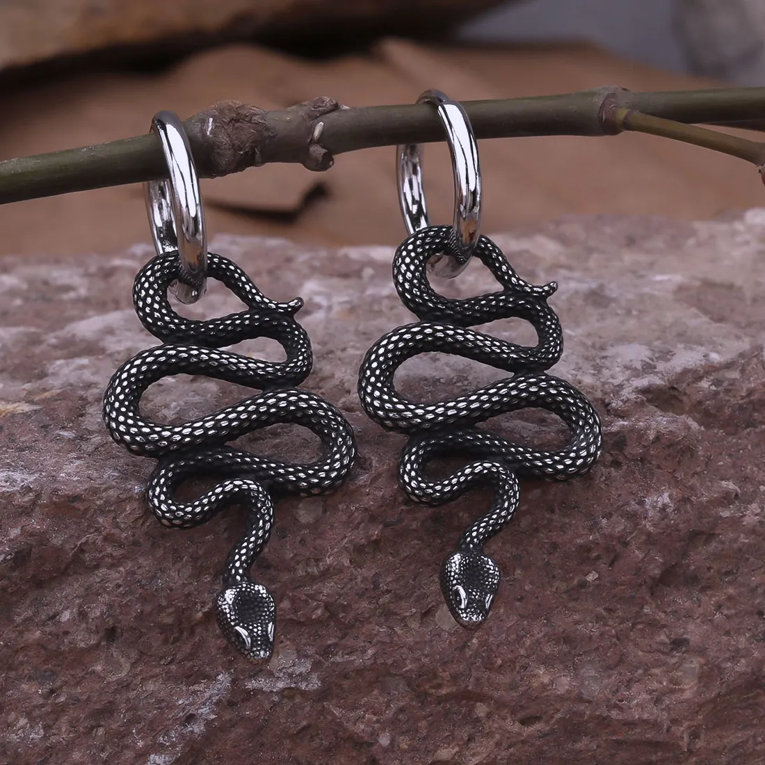 Authentic Stainless Steel Animal Snake Shape Drop Earrings Men Women Fashion Punk Hip Hop Jewelry Vikings Serpent Earring