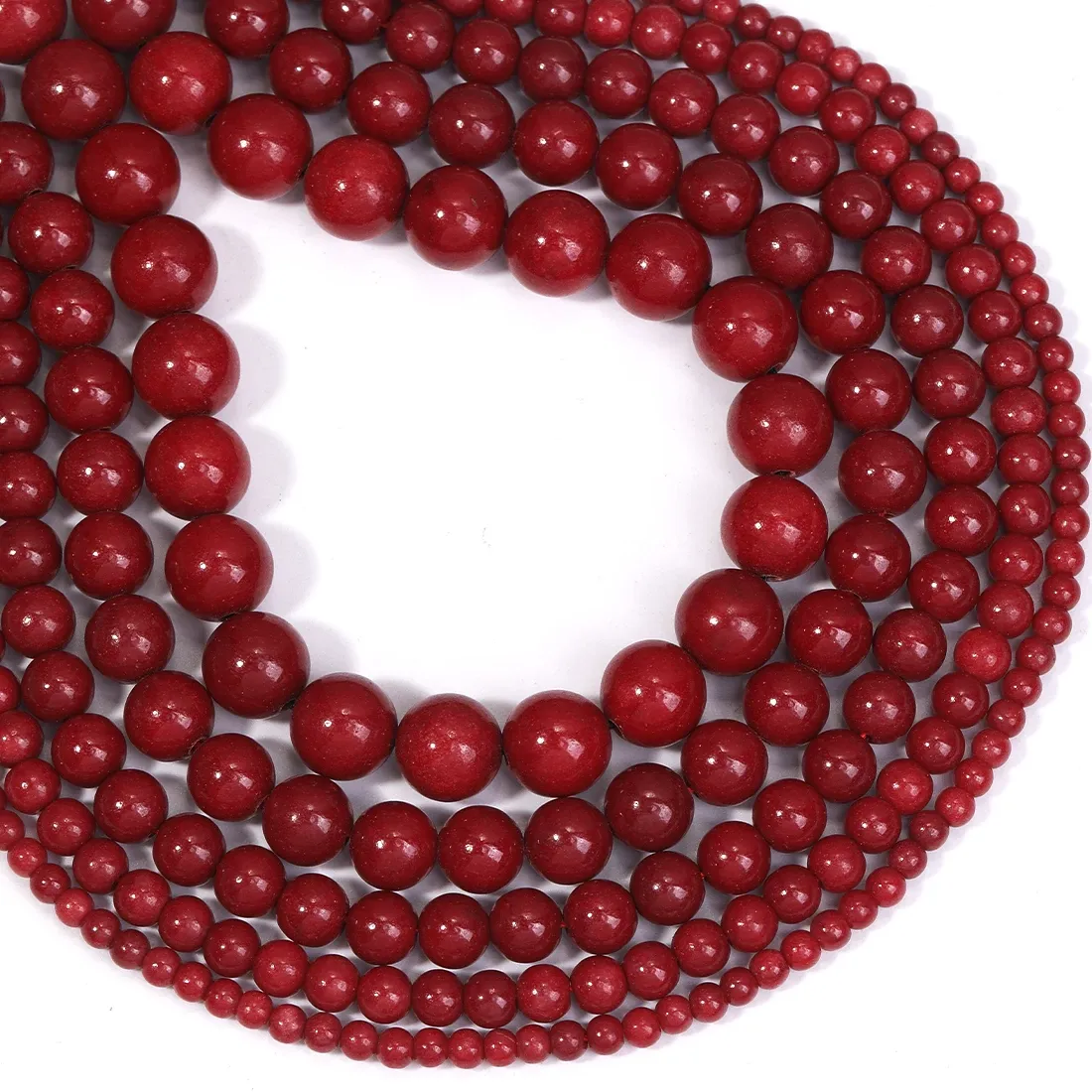 Authentic Cinnabar Color Mashan Jade Stone Beads Smooth Round Loose Large Hole Beads for Jewelry Making  Bracelet Necklace Earrings