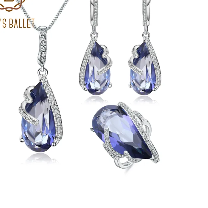 Authentic GEM'S BALLET Natural Iolite Blue Mystic Quartz Jewelry Set 925 Sterling Silver Earrings Ring Pendant Sets For Women Fine Jewelry