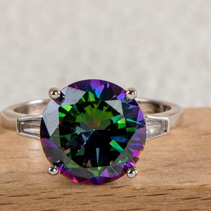 Authentic Cellacity Mystic Fire Rainbow Topaz Ring Solid Sterling Rectangle Unique Fine Jewelry