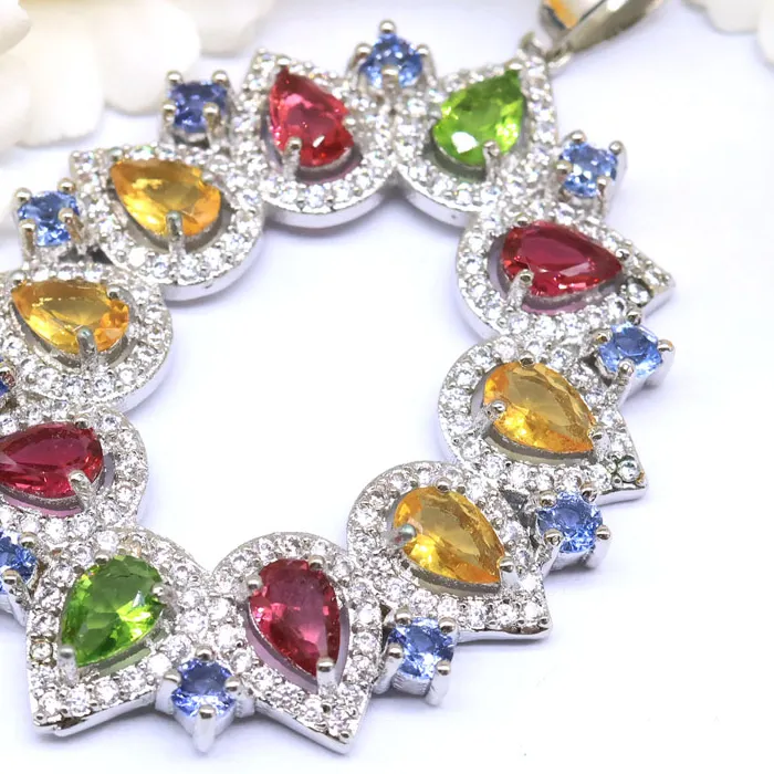 Authentic SheCrown 54x34mm Big Heavy 8.4g created Fire Rainbow Mystic Topaz Violet Topaz Golden Citrine Kunzite Silver Pendant