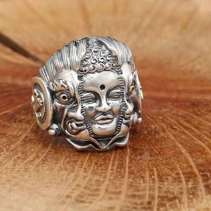 Authentic Domineering Buddha And Demon Ring Jewelry Adjustable Personality Buddha Ring Male Amulet Finger Accessories