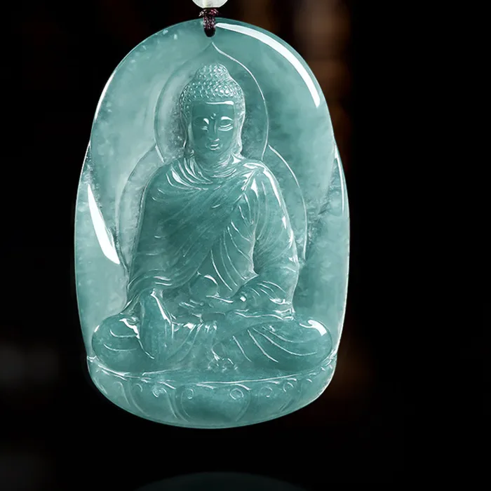 Authentic Burmese A Emerald Jade Blue Water Amitabha Buddha Pendant Amulets Natural Jewelry Woman Necklace Gifts Certificate Charm