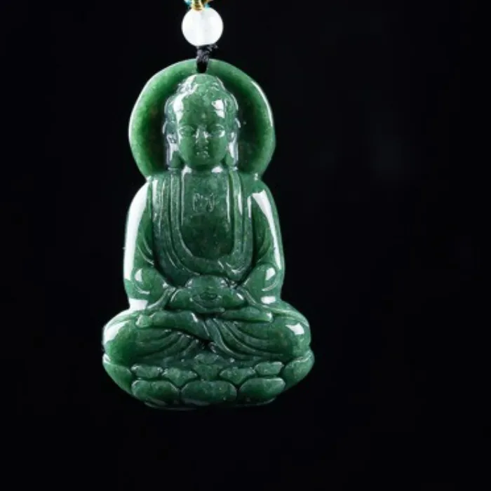 Authentic Sacred Bean of Tranquility: Natural A-Grade Ice Jade Amitabha Amulet