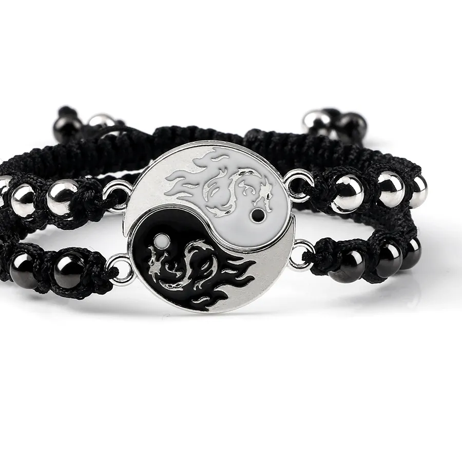 Authentic 2Pcs Dragon Tai Chi Gossip Braided Bracelet Friends Adjustable Yin Yang Bracelets Couple Jewelry