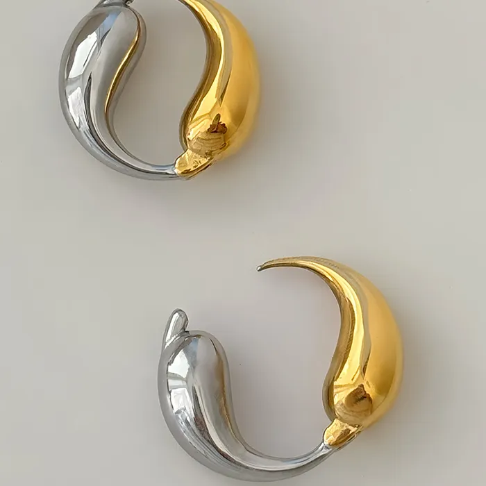 Authentic HangZhi Tai Chi Gold Silver Color Splicing Hoop Earring Yin Yang Geometric Round Trend Y2K Unusual Jewelry In
