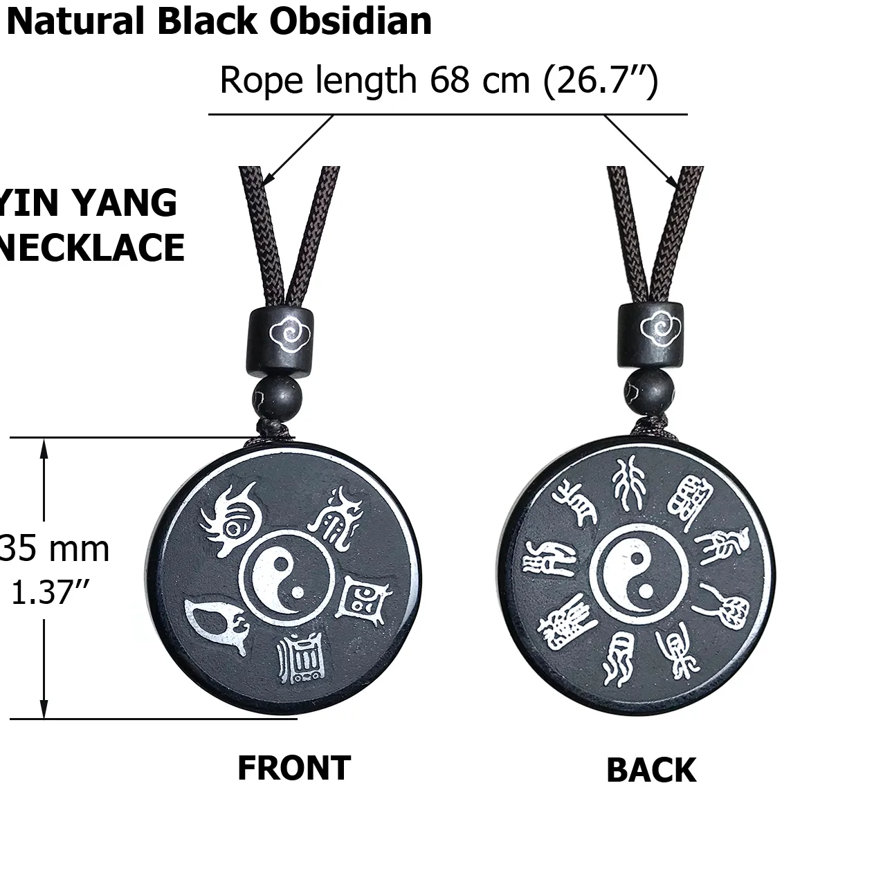 Authentic 1Pc Yin Yang Black Obsidian Necklace Pendant Sweater Chain Necklace Amulet Healing Jewelry