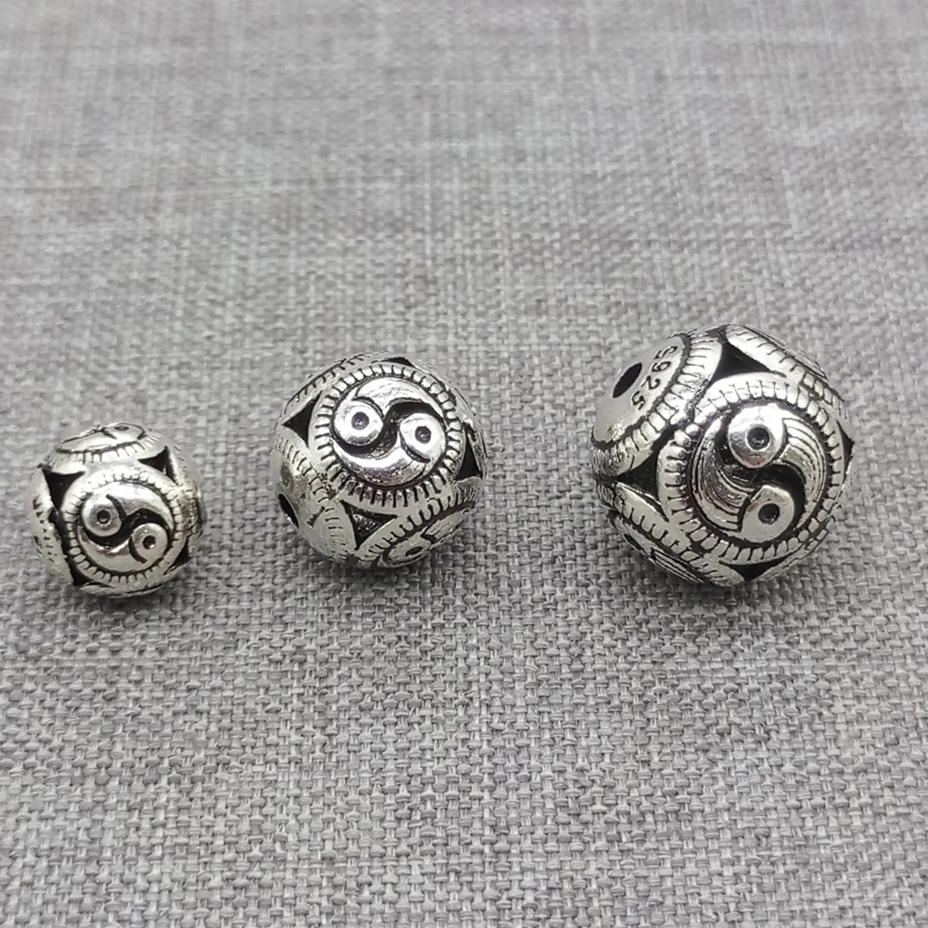 Authentic Sterling Silver Feng Shui Taichi Beads Yin Yang Spacer for Bracelet Necklace 8mm 10mm