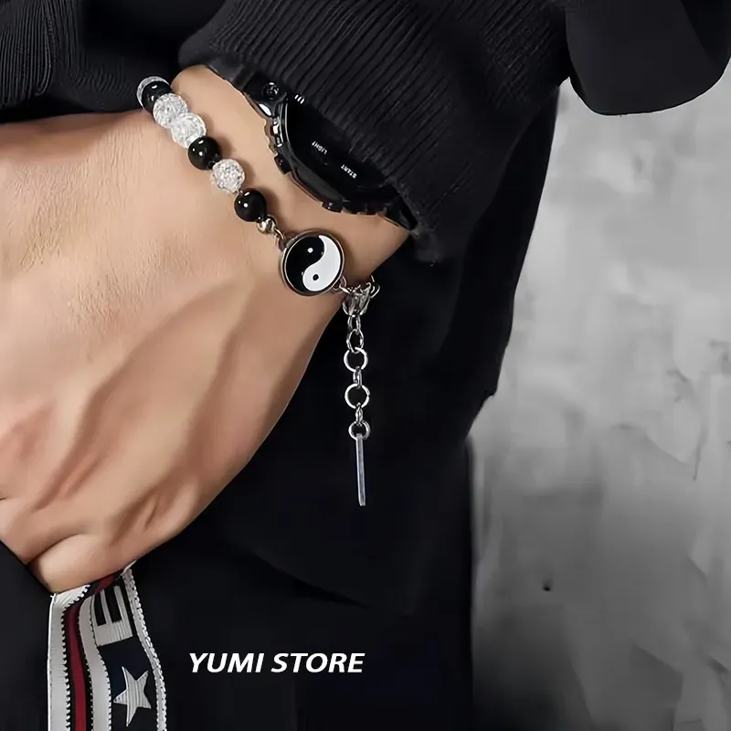 Authentic Hip Hop Yin-Yang Tai Chi Bracelet For Man Woman Non Fading Titanium Natural Symbol Bracelet Punk Couple Cool Y2K Jewelry