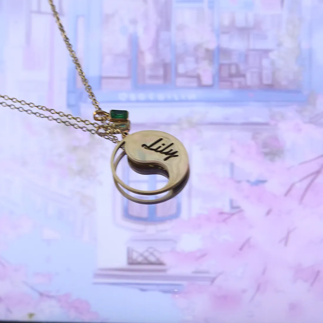 Authentic QIAMNI Personalized Yin Yang Pendant Choker Custom Name Geometric Circle Chain Necklace for Women Men