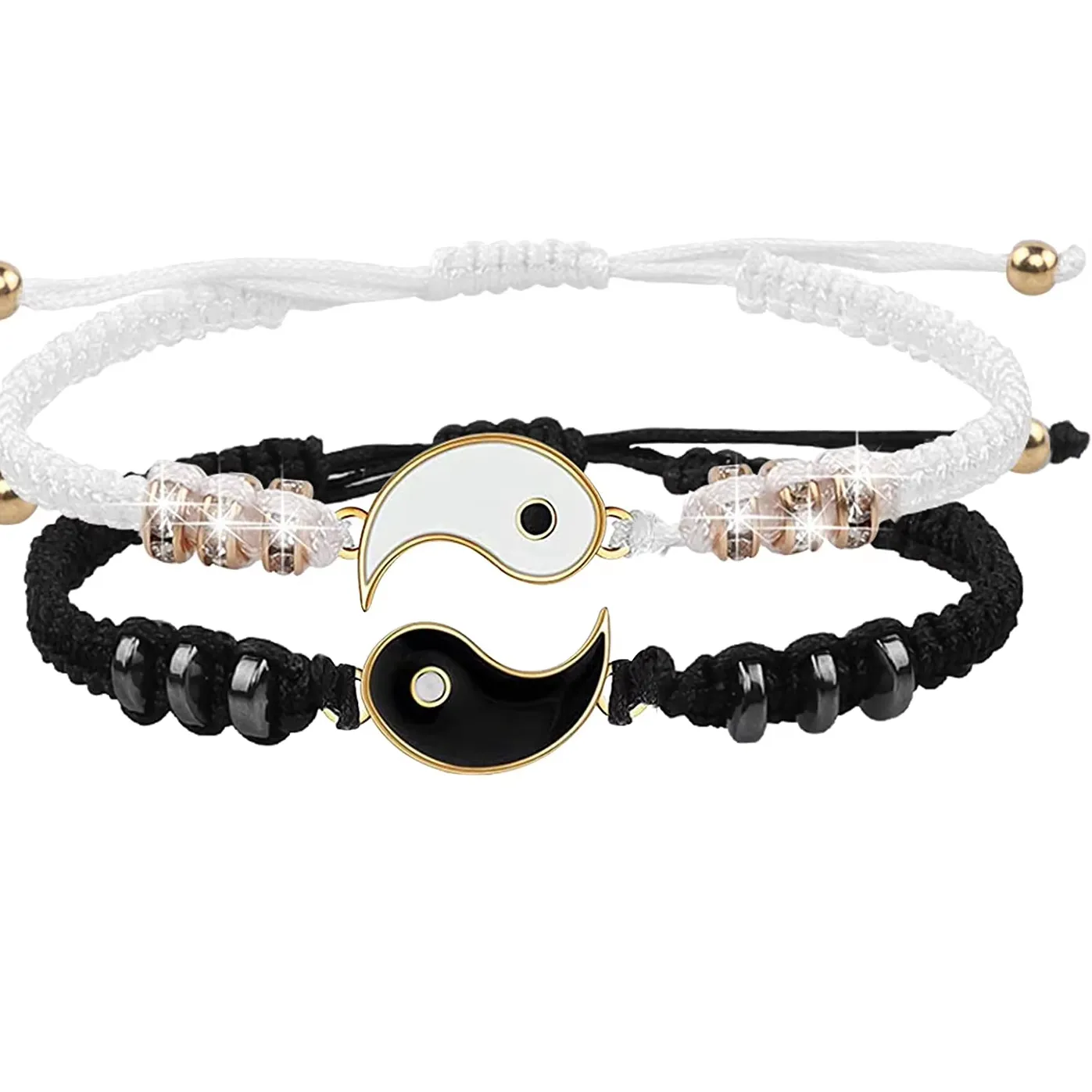 Authentic Yin‑Yang Harmony Duo: Adjustable Braided Tai Chi Couple Bracelets & Pendants