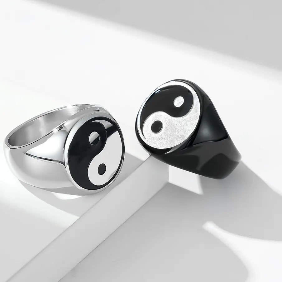 Authentic Creative Chinese Style Tai Chi Rings For Women Men Trendy Yin Yang Signet Ring Waterproof Jewelry