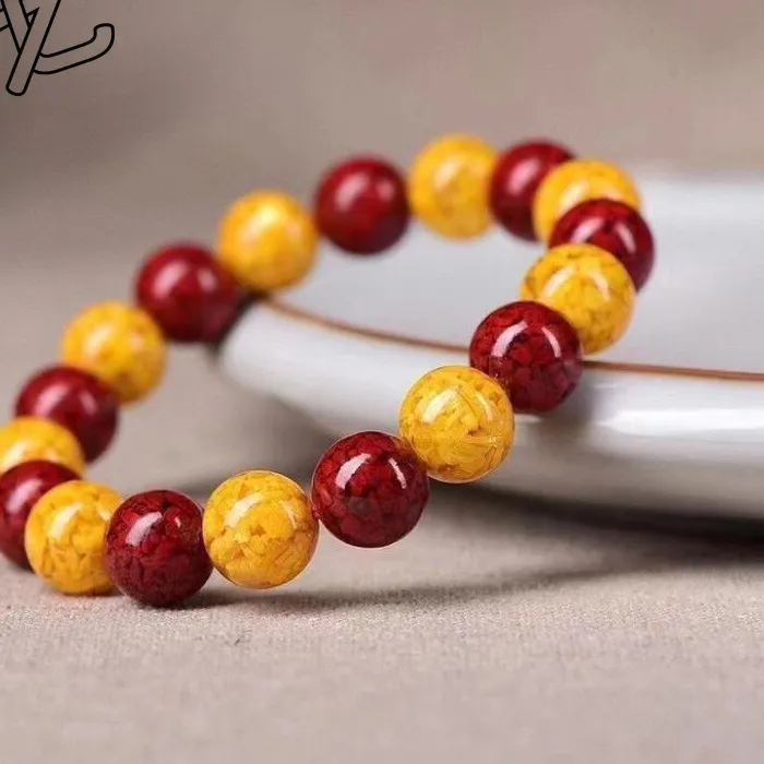 Authentic Customized Natural Red Cinnabar 6mm Beads Yin Yang Bracelet Jade Round Hand Weaving Jewellery Man Woman Luck Amulet
