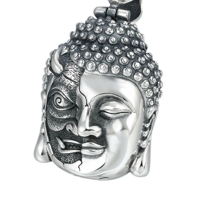 Authentic Vintage S925 Sterling Silver Yin Yang Buddha Demon Pendant Necklace - Gothic Oxidized Jewelry