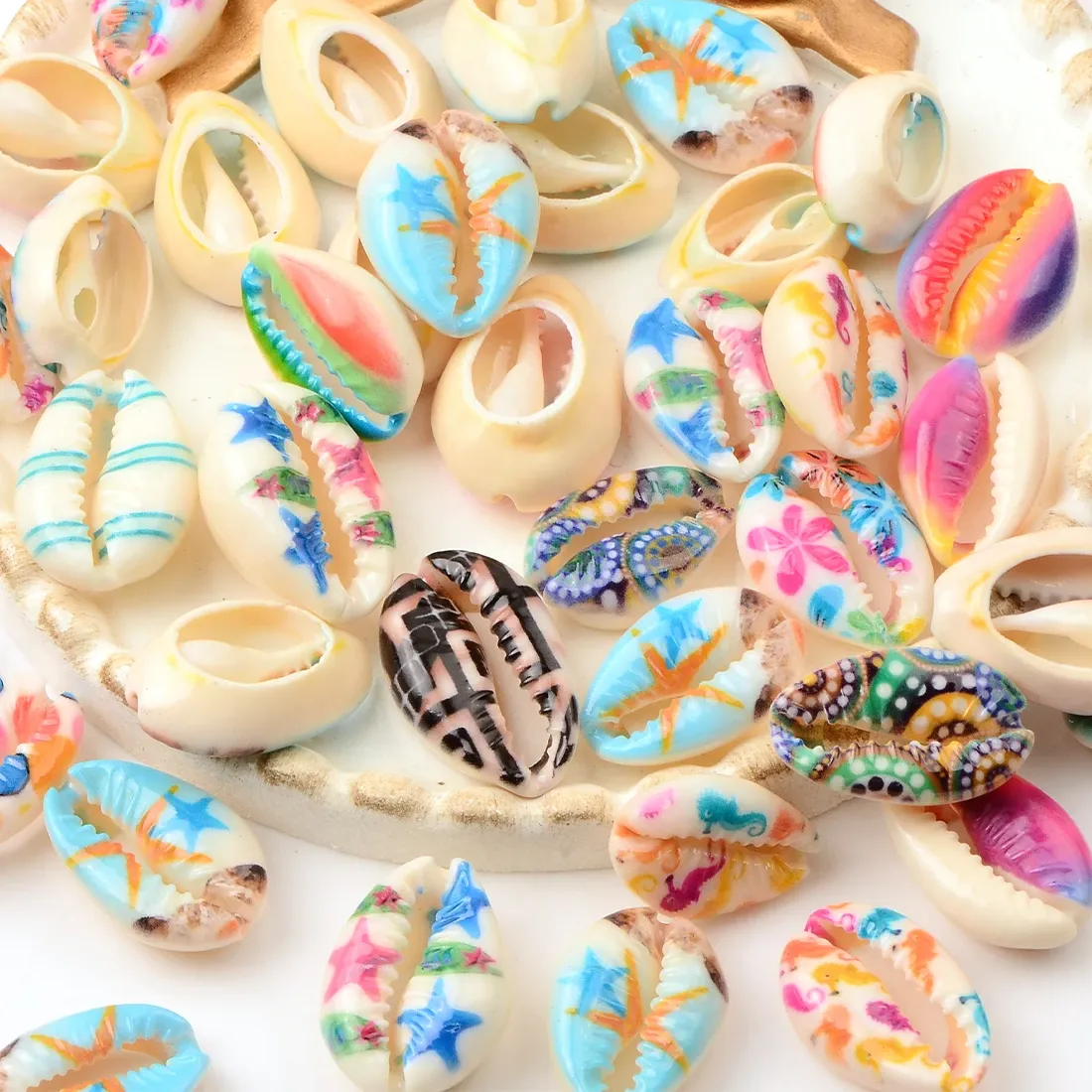 Authentic Mixed Printing Shell Beads for Jewelry Making Cowrie Cowry Charm Beads DIY Necklace Bracelet Accessories Jewelry Findings