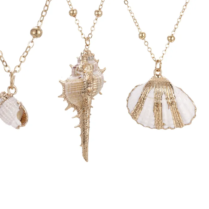Authentic Natural Shell Pendant Necklace Seashell Collar Choker Long Gold Color Chain Cowrie Necklace Woman Femme Ocean Beach Jewelry