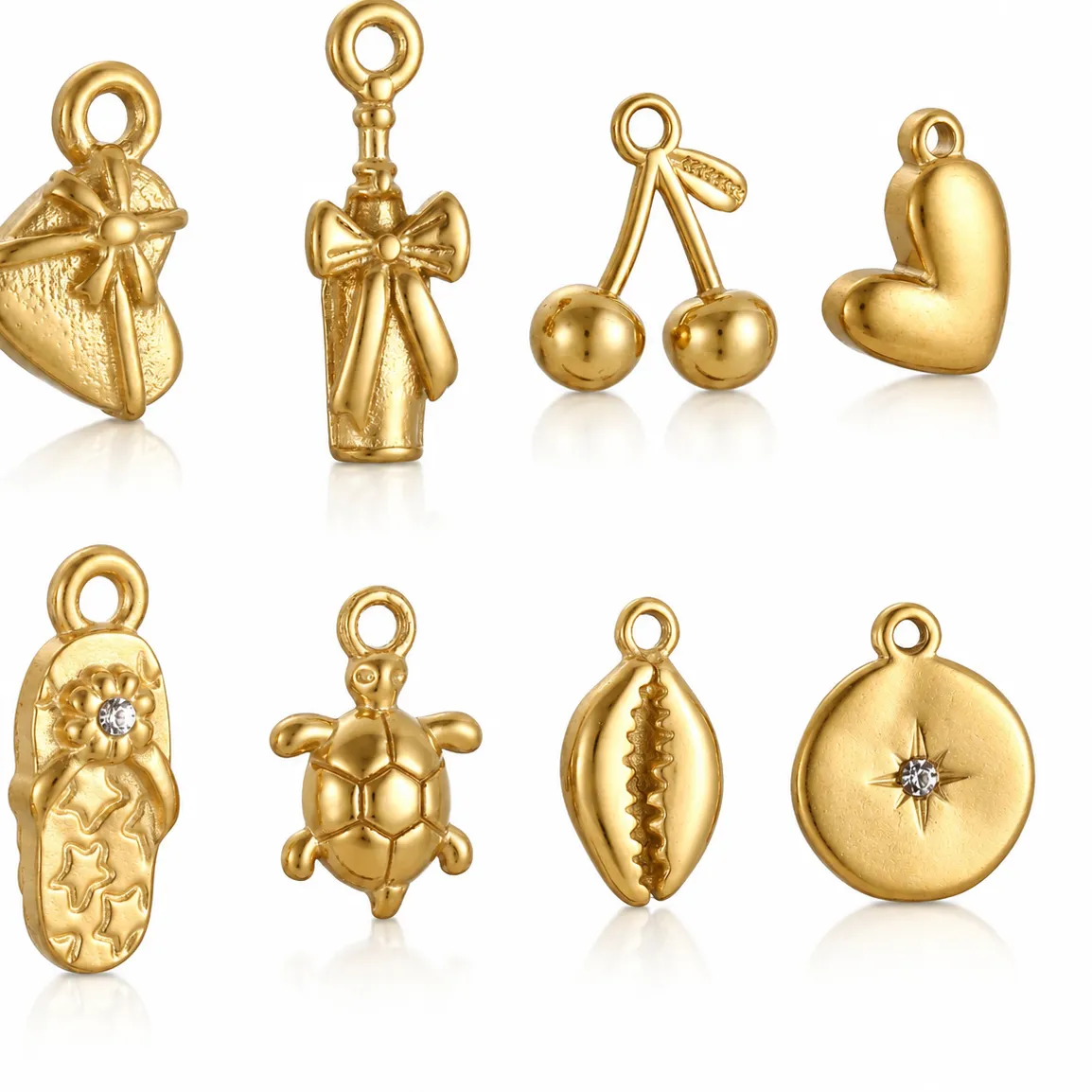 Authentic 3Pcs Mini Cowrie Shell/Heart/Champagne Charm Kawaii Ocean Sea Turtle Pendant DIY Necklace Earring Jewelry Making