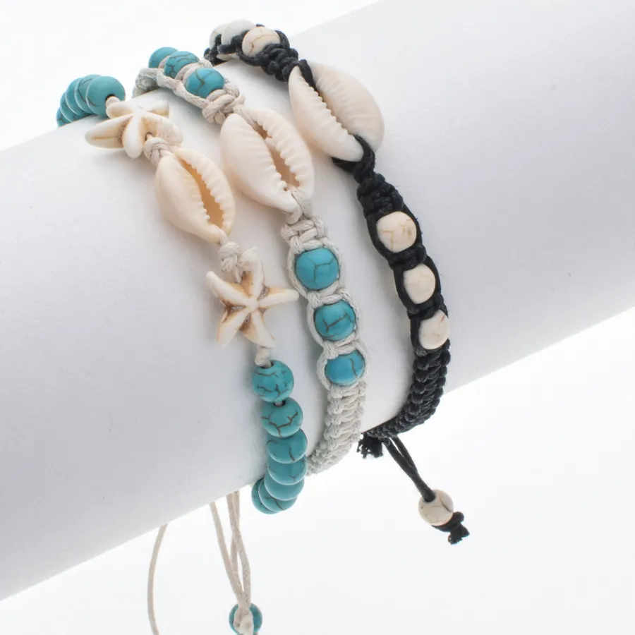 Authentic Summer Beach Cowrie Seashell Macrame Bracelet Women Good Quality Stones Black White Cord Handmade Adjustable Chic Jewelry