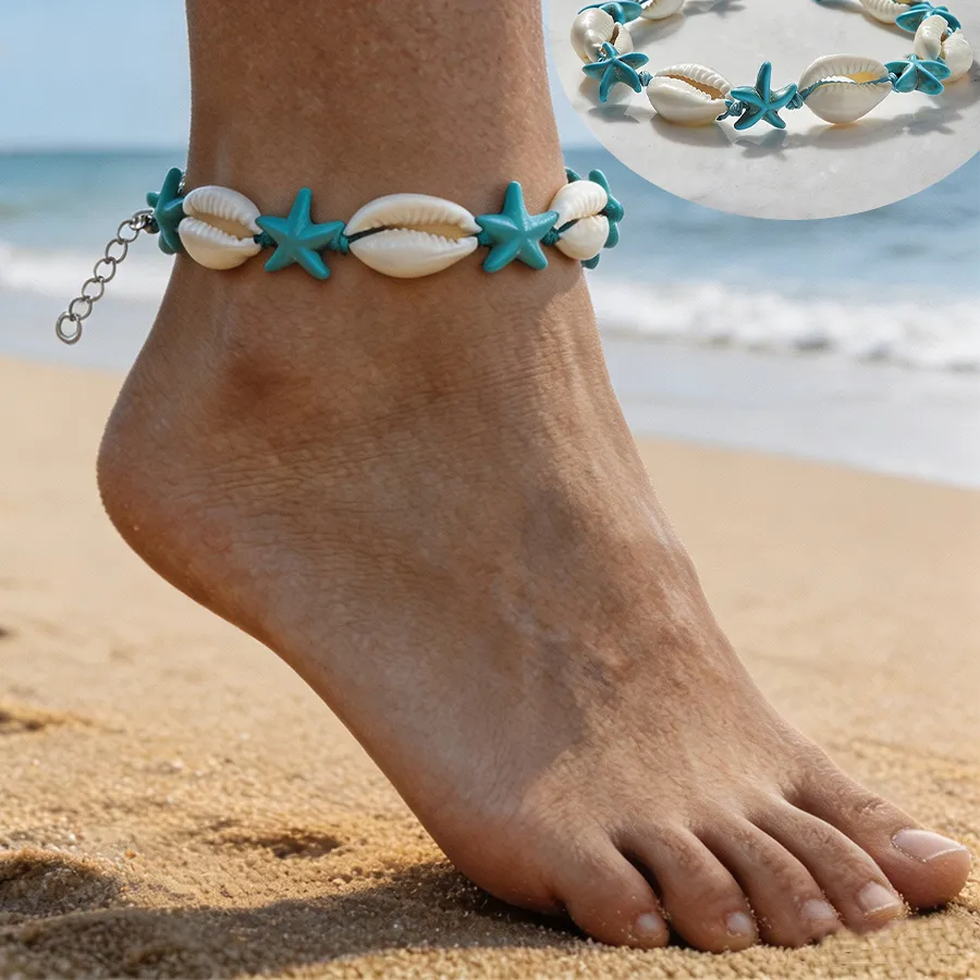 Authentic The Tides of Creation: Natural Shell and Starfish Sacred Foot Chain