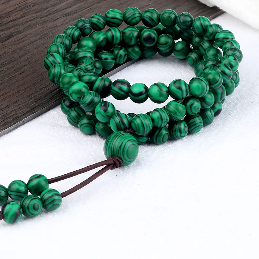 Authentic Natural Malachite Stone Bracelet Tasbih Musulman Rosary Prayer 108 Beads Elastic Budda Necklace Wrist Bangles Jewelry