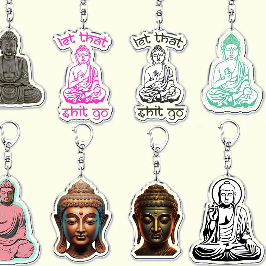 Authentic Spiritual Religion Buddhism Keychains for Accessories Bag Yoga Budda Buddha Buddhist Key Chain Keyrings Jewelry Friends Gifts