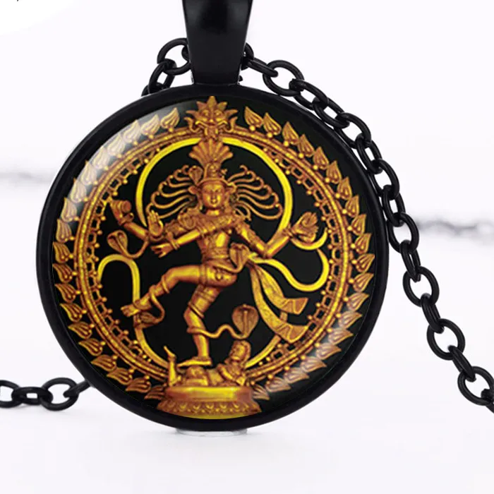 Authentic Golden Buddha Necklace Dance of Destruction Lord Shiva Pendant Glass Buddhist Jewelry Hindu Deity Spiritual Amulet Necklace HZ1
