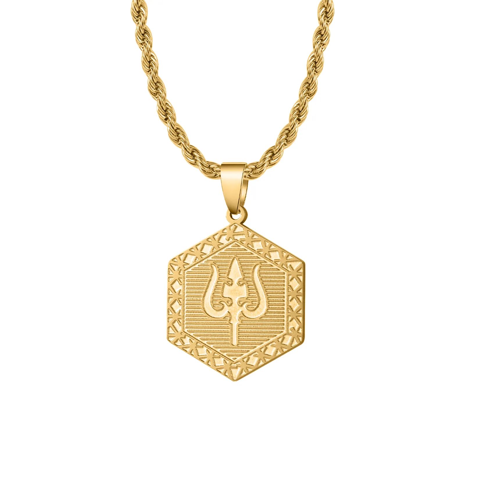 Authentic Etched Shiva Trident Pattern Symbolizing Protection Purification 18K Gold Plated Hindu Jewelry for Her Him