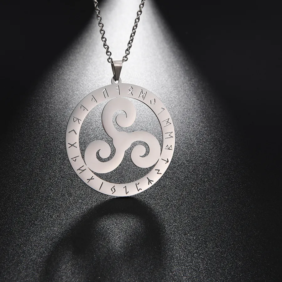 Authentic LIKGREAT Triskele Triskelion Necklace Viking Runes Pendant Necklace Nordic Valknut Jewelry Spiral Amulet