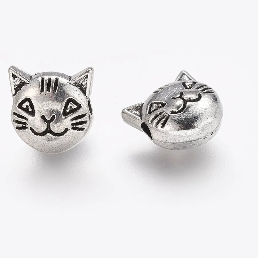 Authentic Mystic Cat's Eye - 20pcs Antique Silver Cat Head Beads for Enchanted Jewelry Creation