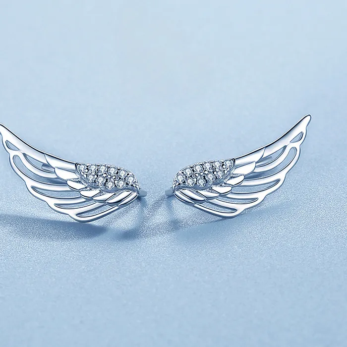 Authentic Yiluocd Cubic Zirconia Cz Angel Wings Earring Climber Hook Earrings Girls Crystals Sweet Jewelry