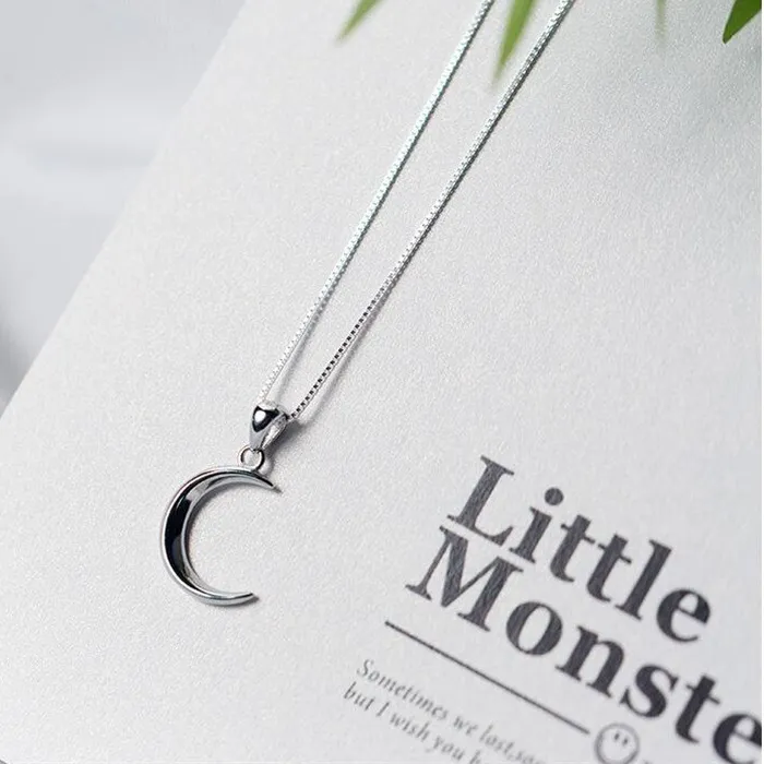 Authentic Sweet Moon 925 Sterling Silver Jewelry Temperament Crescent Clavicle Chain Pendant Necklaces XL031
