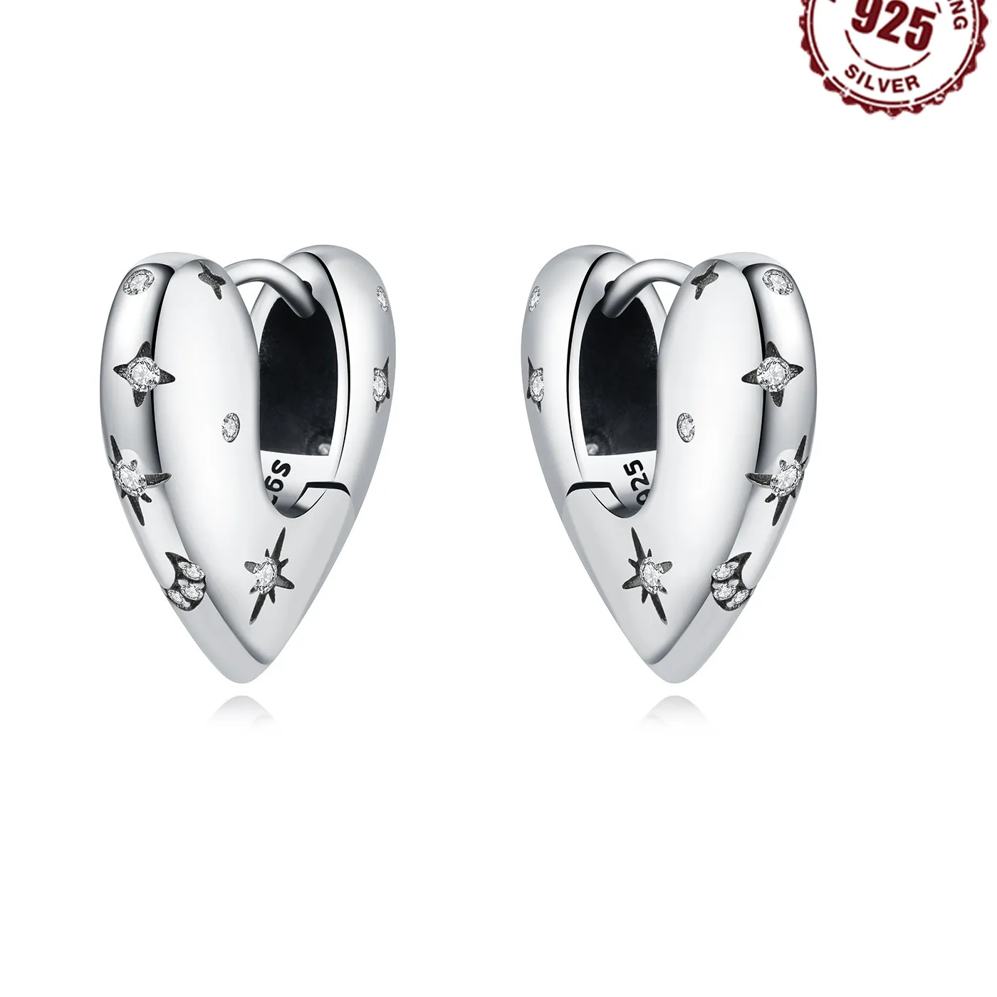 Authentic Celestial Heart Star Moon Hoops - Enchanted Silver Talisman Earrings
