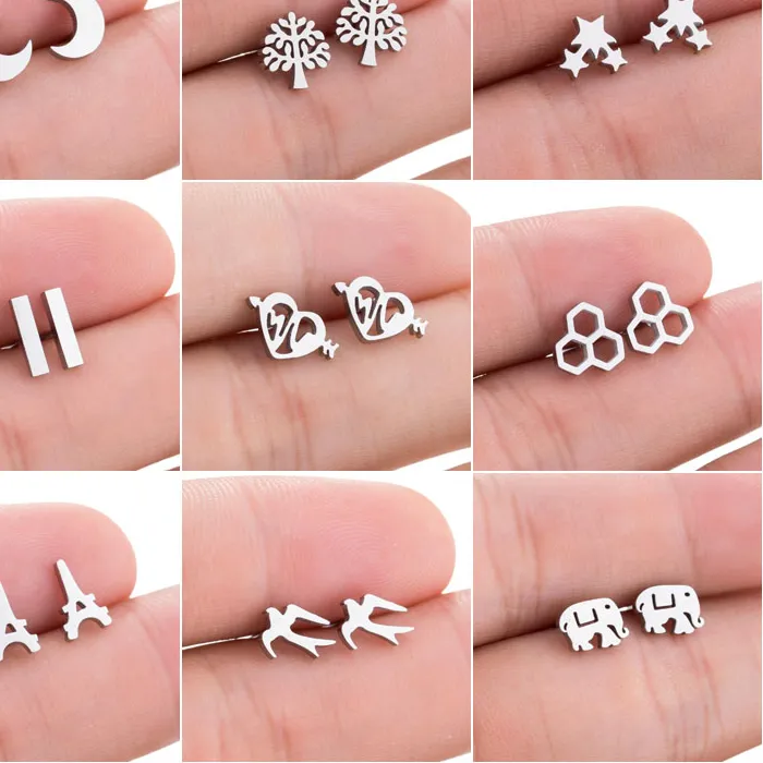 Authentic SMJEL Cute Stud Earrings for Women Girl Geometric Elephant Bar Crescent Cat Earings Black Jewelry brinco