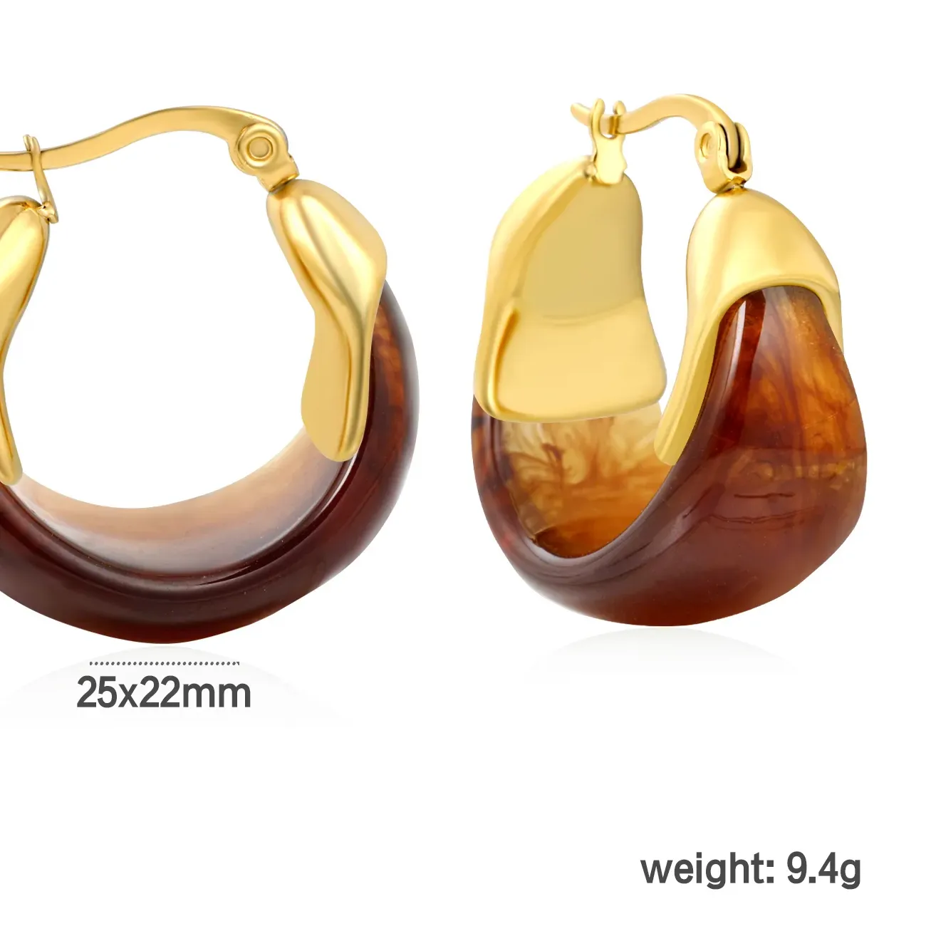 Authentic LUXUSTEEL Geometric Crescent Amber Resin Women's Hoop Earring Delicate Female Earrings Jewelry Wedding