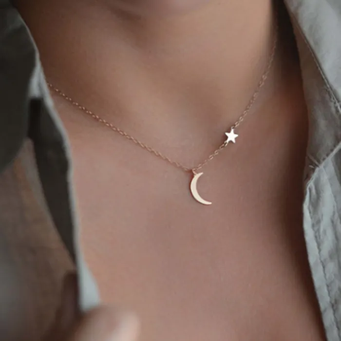 Authentic Vintage Multilayer Crystal Pendant Necklace Women Gold Color Beads Moon Star Horn Crescent Choker Necklaces Jewelry