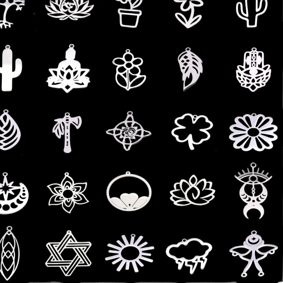Authentic 3Pcs Charms Star Crescent Flower Lotus Amulets Diy Pendant For Bracelets Jewelry Making Plant Floral Accessorie