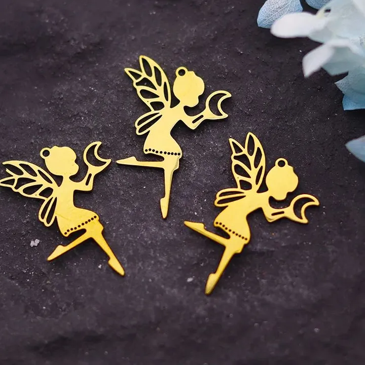 Authentic 3pcs Elf Fairy Charms Butterfly Wings Crescent Amulets Pendant for Jewelry Making Earrings Necklace for Women