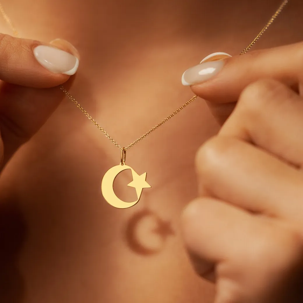Authentic Crescent Moon Star Necklace for Men Women Spiritual Islamic Muslim Amulet Pendant Turkish Religious Jewelry