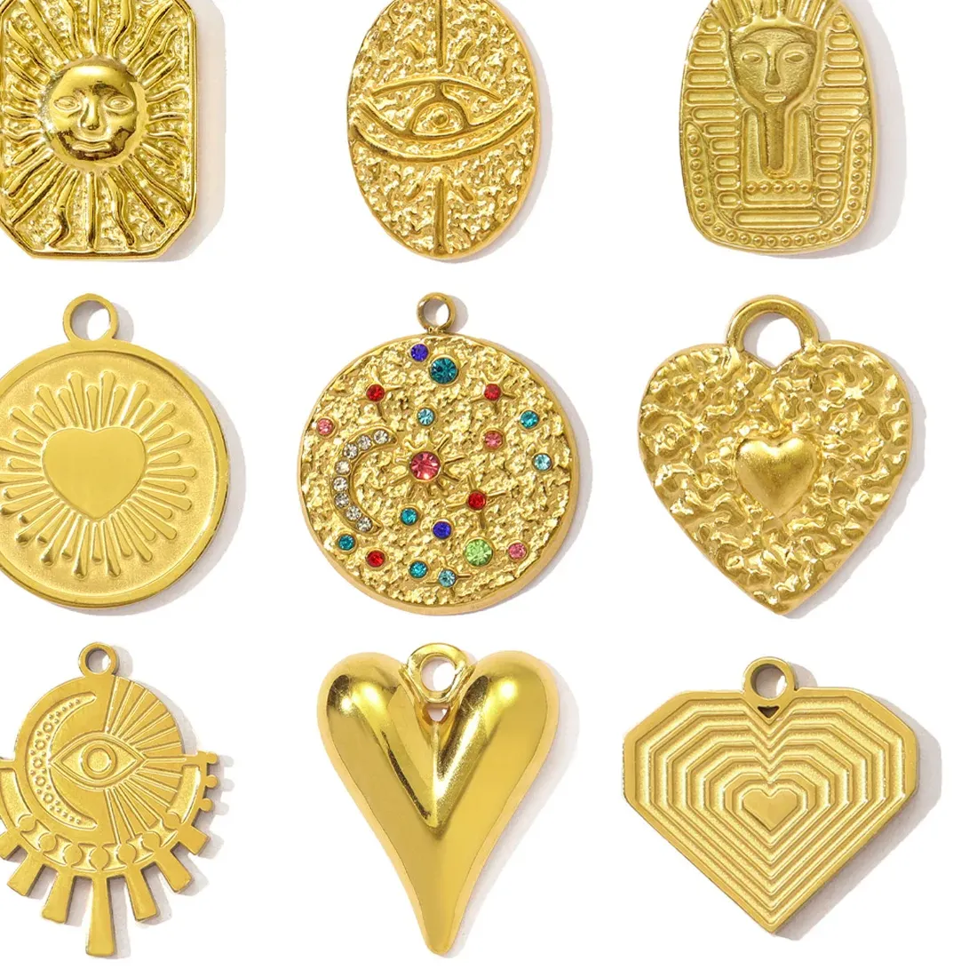 Authentic 3pcs/Lot French Retro Heart DIY Charms Evil Eye Egyptian Earring Necklace Pendants Women Star Crescent Jewelry