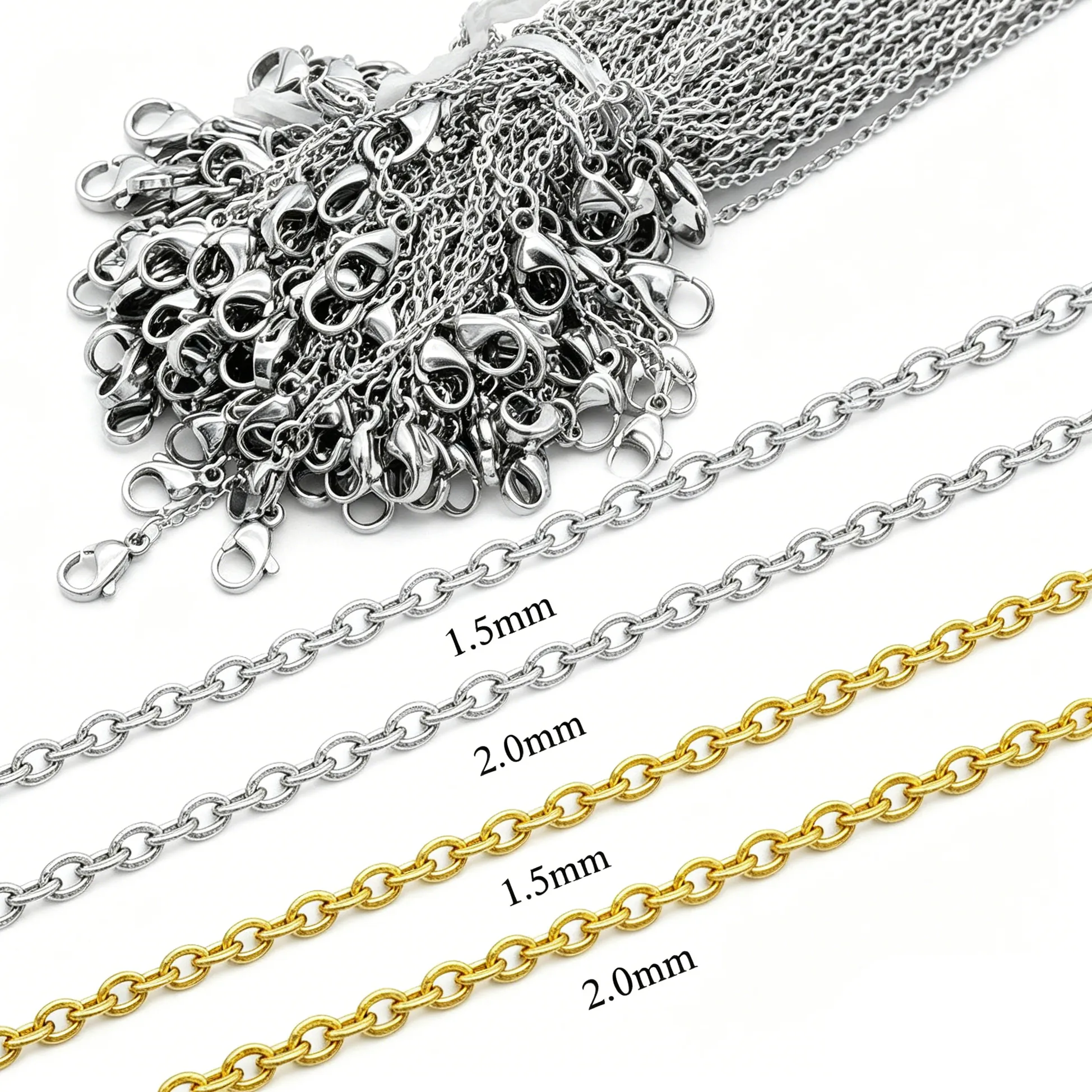 Authentic 100Pcs 18K Vacuum Gold Plated 45- 55Cm 316L O- Chain Woman Flat Cross Necklace O Chains Diy Jewelry Findings