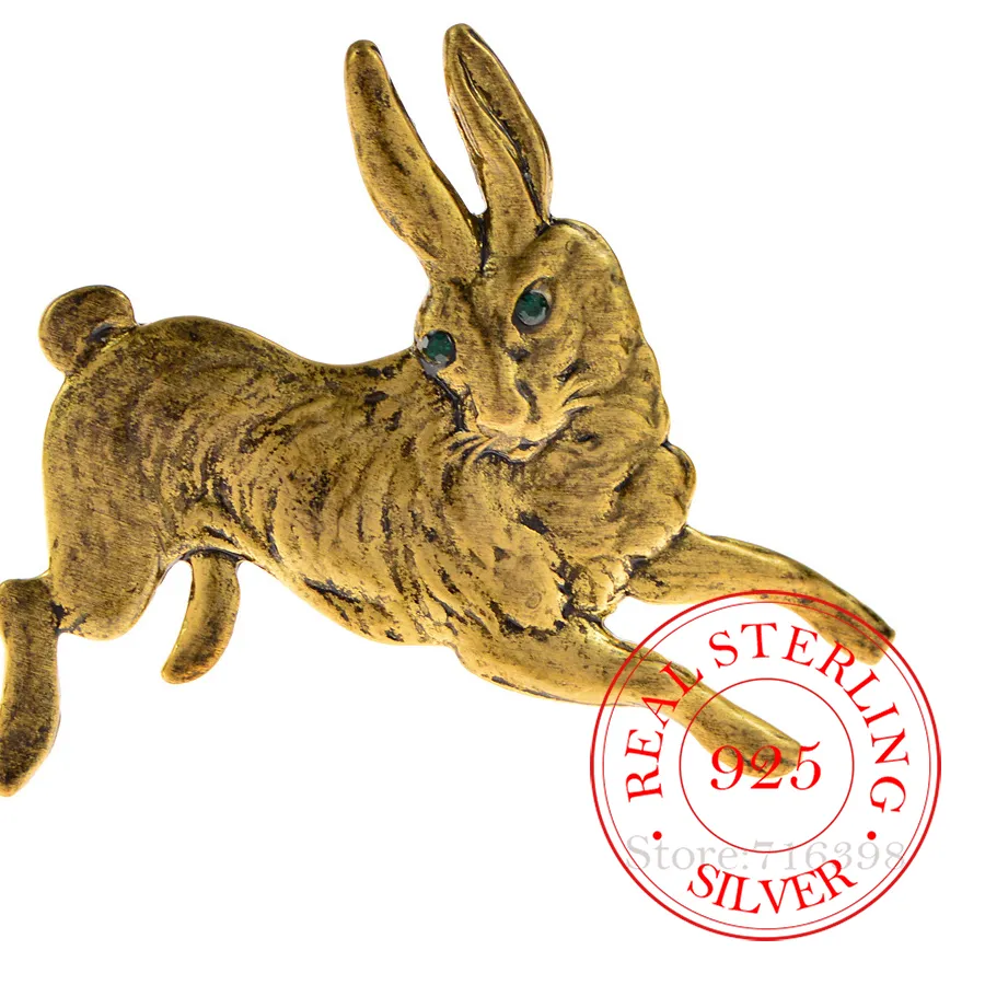 Authentic 925 Silver Brooch Fashion Vintage Rabbit Brooches Pin for Women Luxury Brand Designer Female Accessories Hmong Jewelry Gift