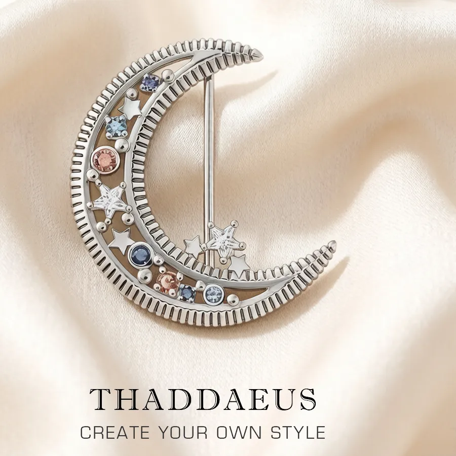 Brooch Crescent Moon Brand 925 Sterling Silver Fine Jewelry Bohemia