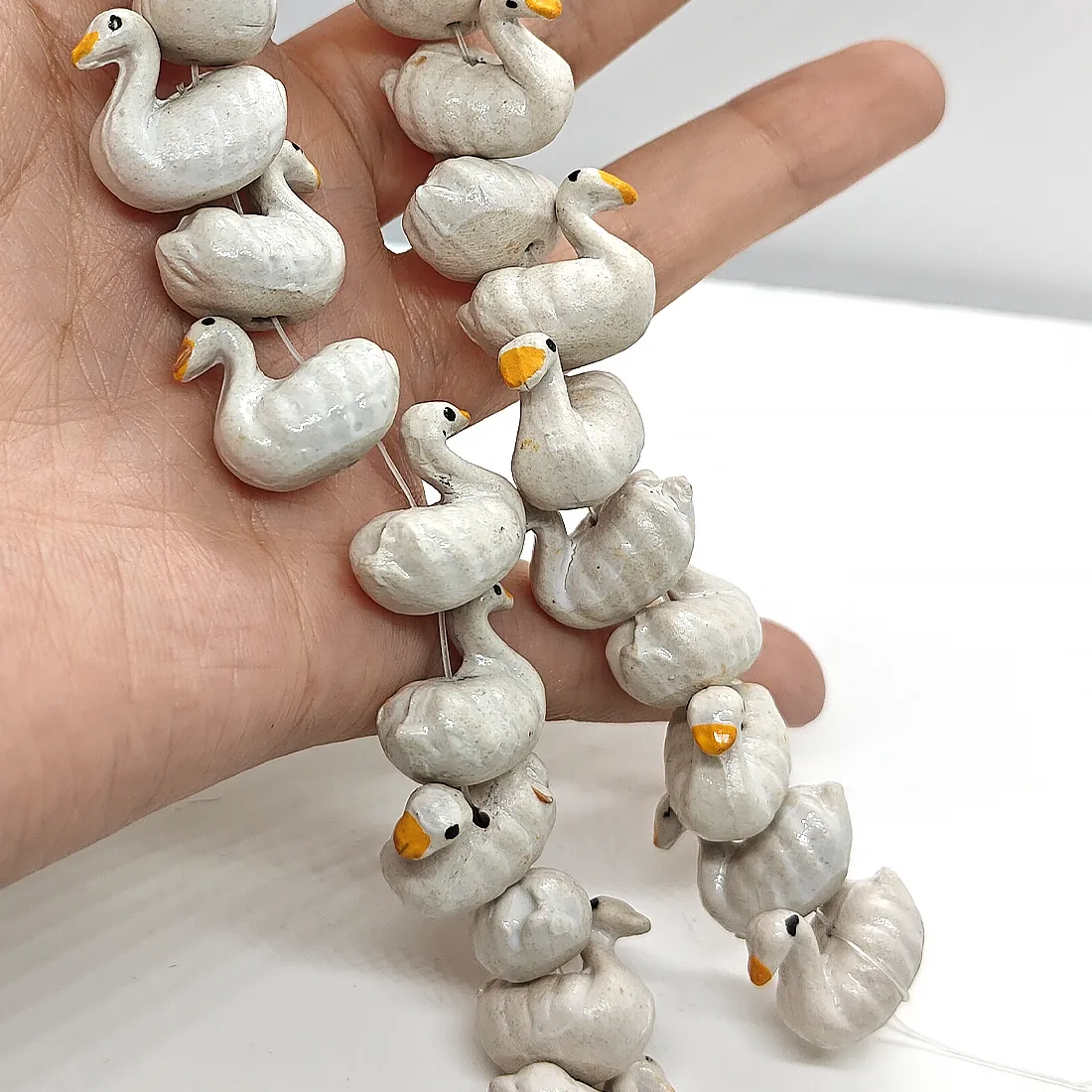Authentic 19mm 2/4pcs White Goose Ceramic Beads Handmade Pottery Farm Bird Charm for DIY Jewelry Making Necklace Bracelet Gift