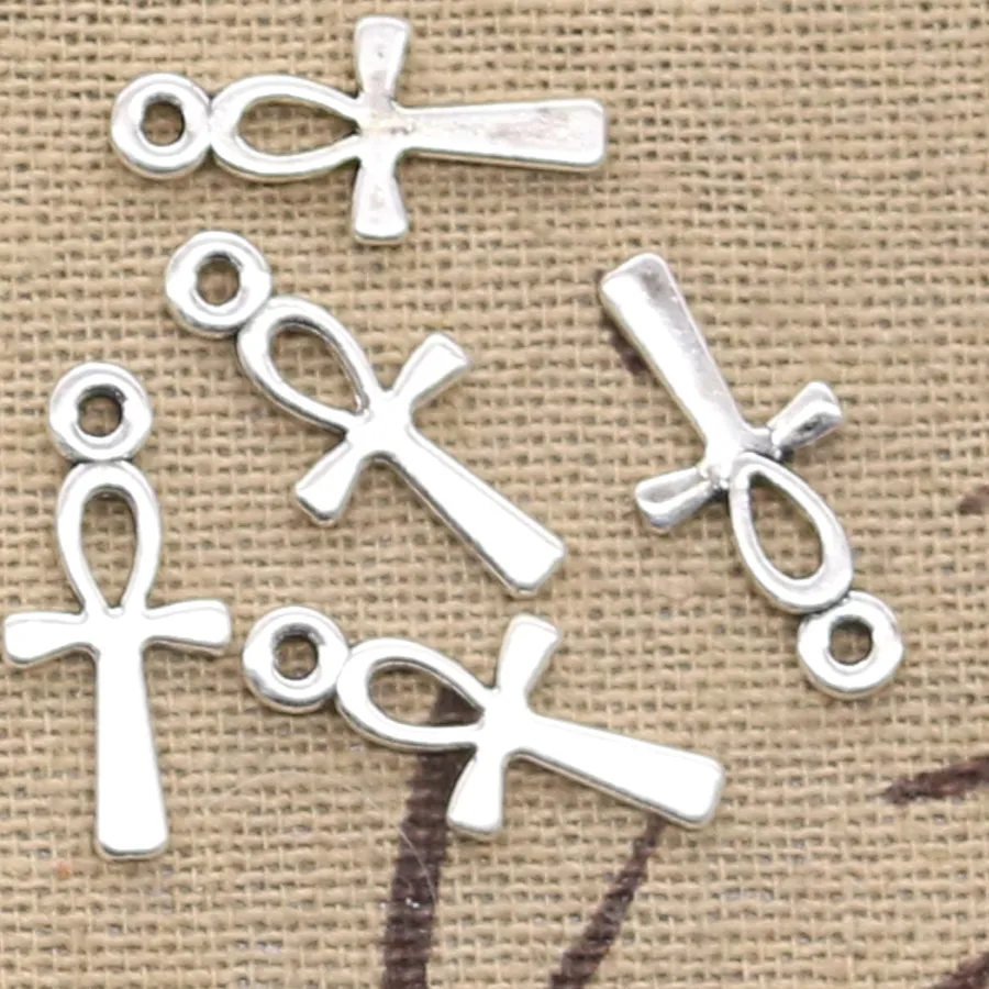 Authentic 100pcs Charms Egyptian Anka Life Symbol Cross 18x8mm Antique Bronze Silver Color Pendants DIY Crafts Making Findings Tibetan