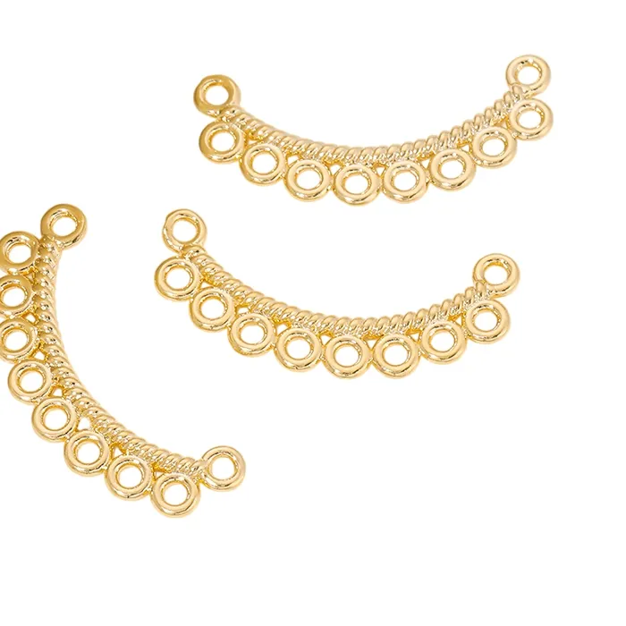 Authentic 18K Gold Plated Twisted Curved Multi Hole Circle Connector,DIY Jewelry Findings Link Bar Accessories For Ear Craft