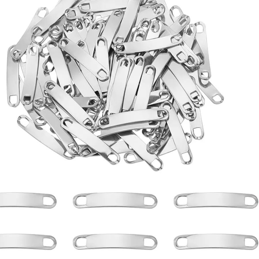 Authentic 100pcs Stamping Blank Tag 34mm Stainless Steel Link Connector Metal Engravable Curved Link Charm Pendants for Shoes kit