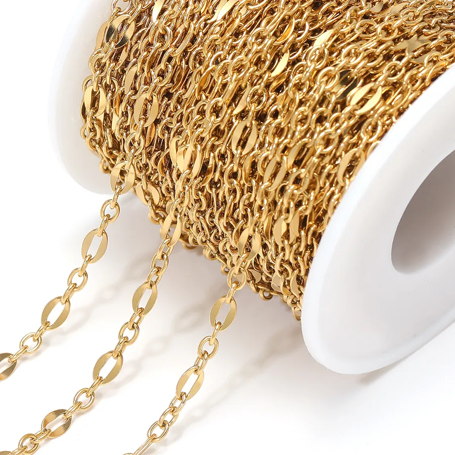 Authentic 1 Meter 18K Gold Plated Stainless Steel 3:1 O Link Rolo Cable Chains for Necklaces Bracelets Making DIY Crafts Jewelry Supplies