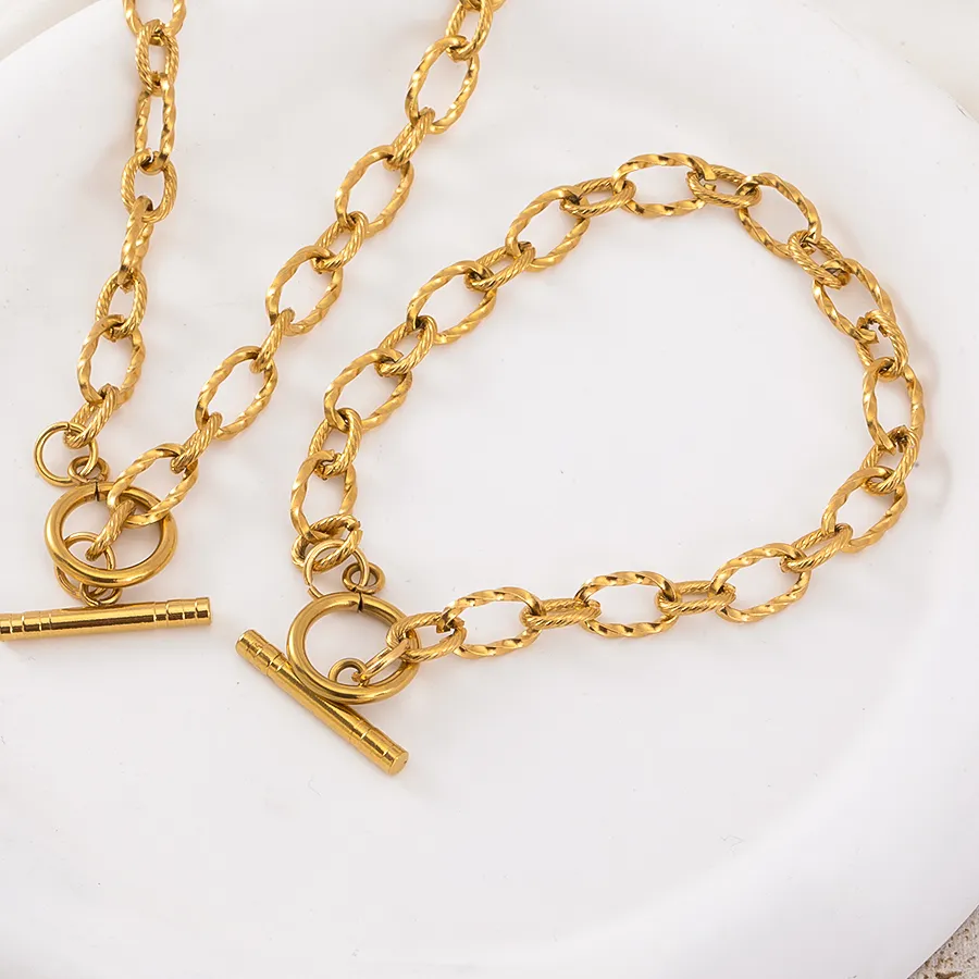 Authentic 1PC 5PCS Frosted Necklace Bracelet Set Jewelry Making Thick Link Chain OT Buckle Clasp Handmade Chokers