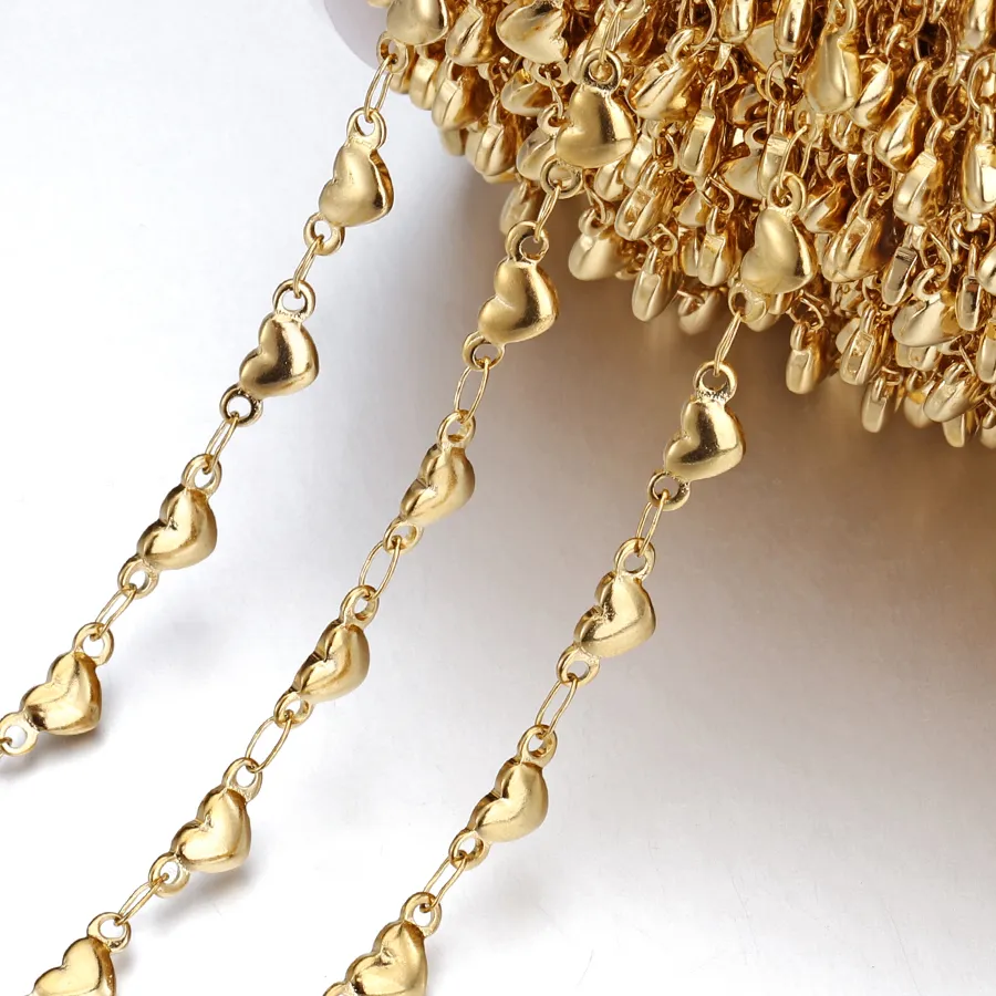 Authentic 1Meter No Fade Stainless Steel Love Heart Link Chain for DIY Necklace Bracelet Anklets Jewelry Making Supplies